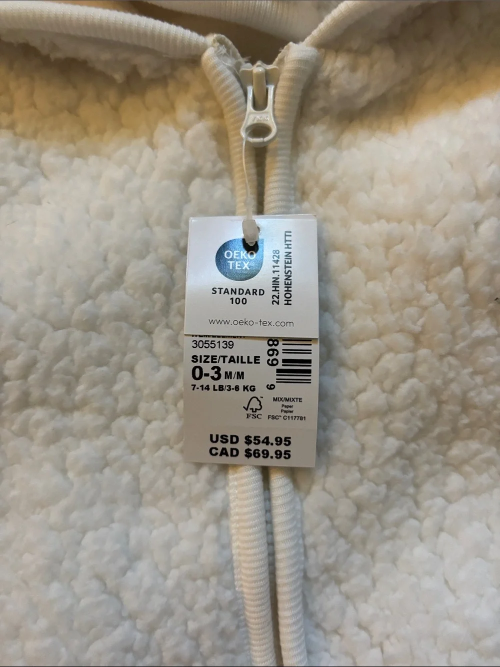 The Children's Place Cream Sherpa Hooded Baby One-Piece